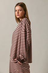 Brown Striped Oversized Pullover
