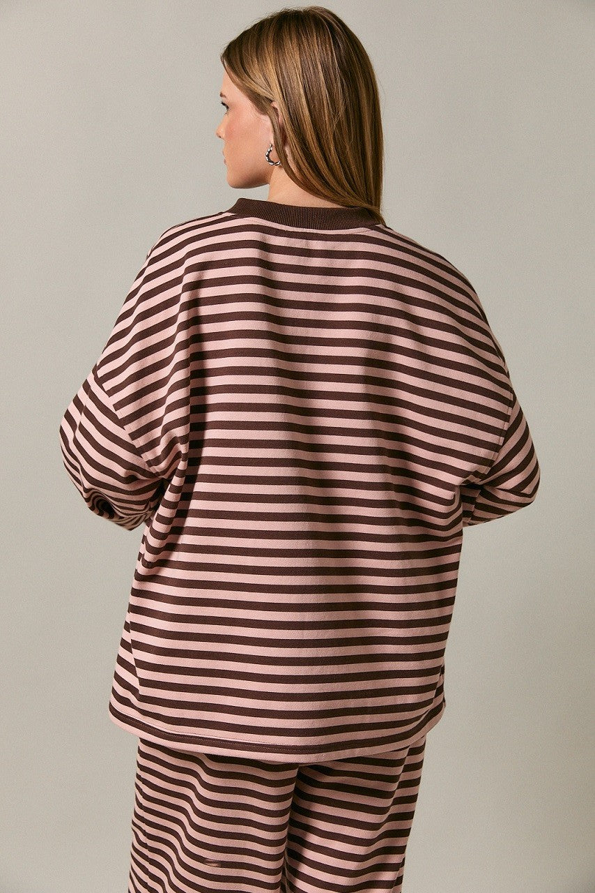 Brown Striped Oversized Pullover