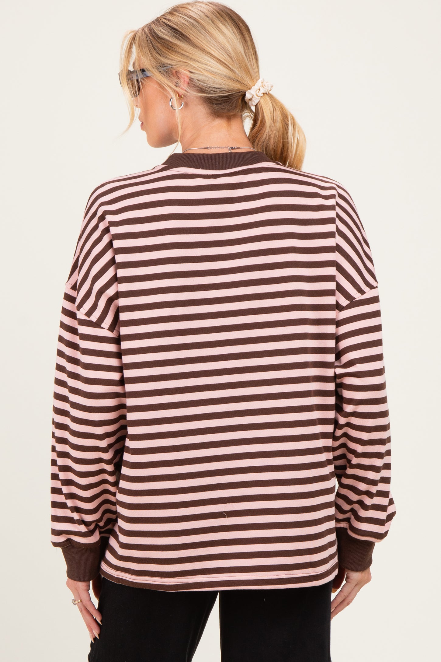 Brown Striped Oversized Maternity Pullover