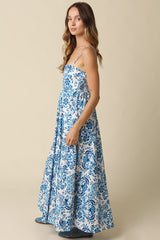 Blue Floral Damask Maxi Dress