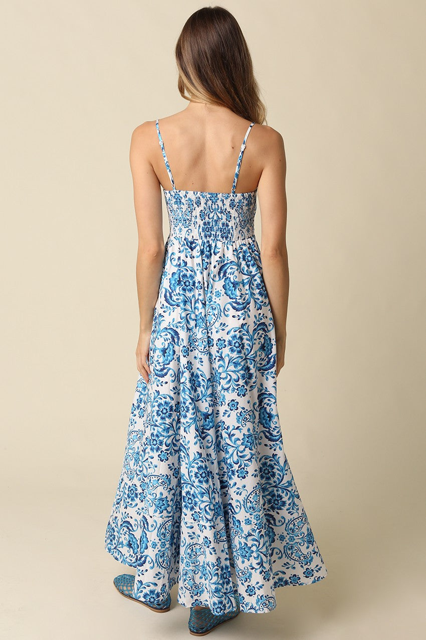 Blue Floral Damask Maxi Dress