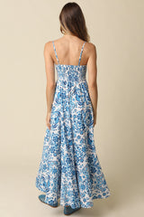 Blue Floral Damask Maxi Dress