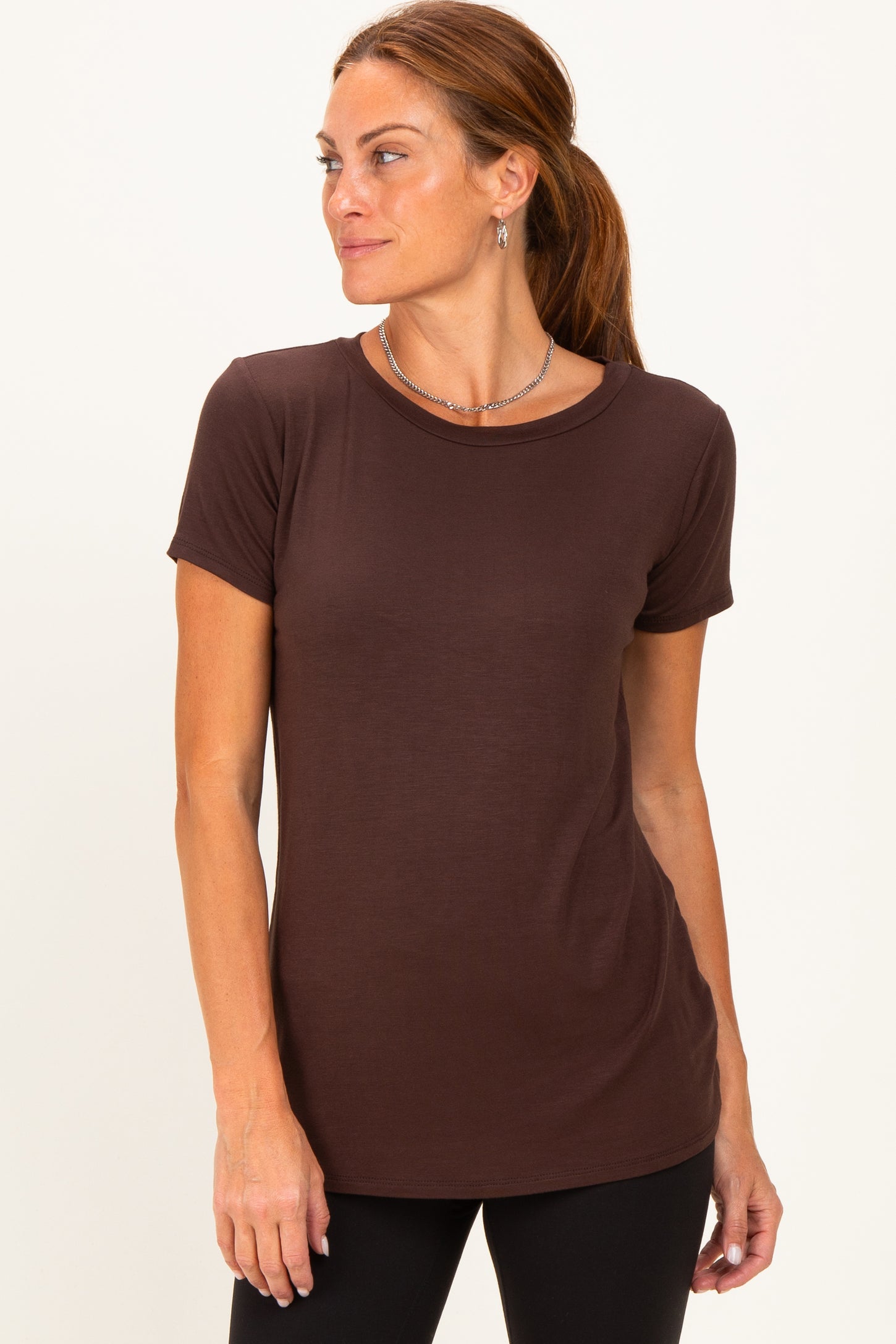 Brown Basic Short Sleeve Top