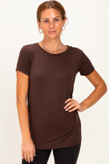Brown Basic Short Sleeve Top