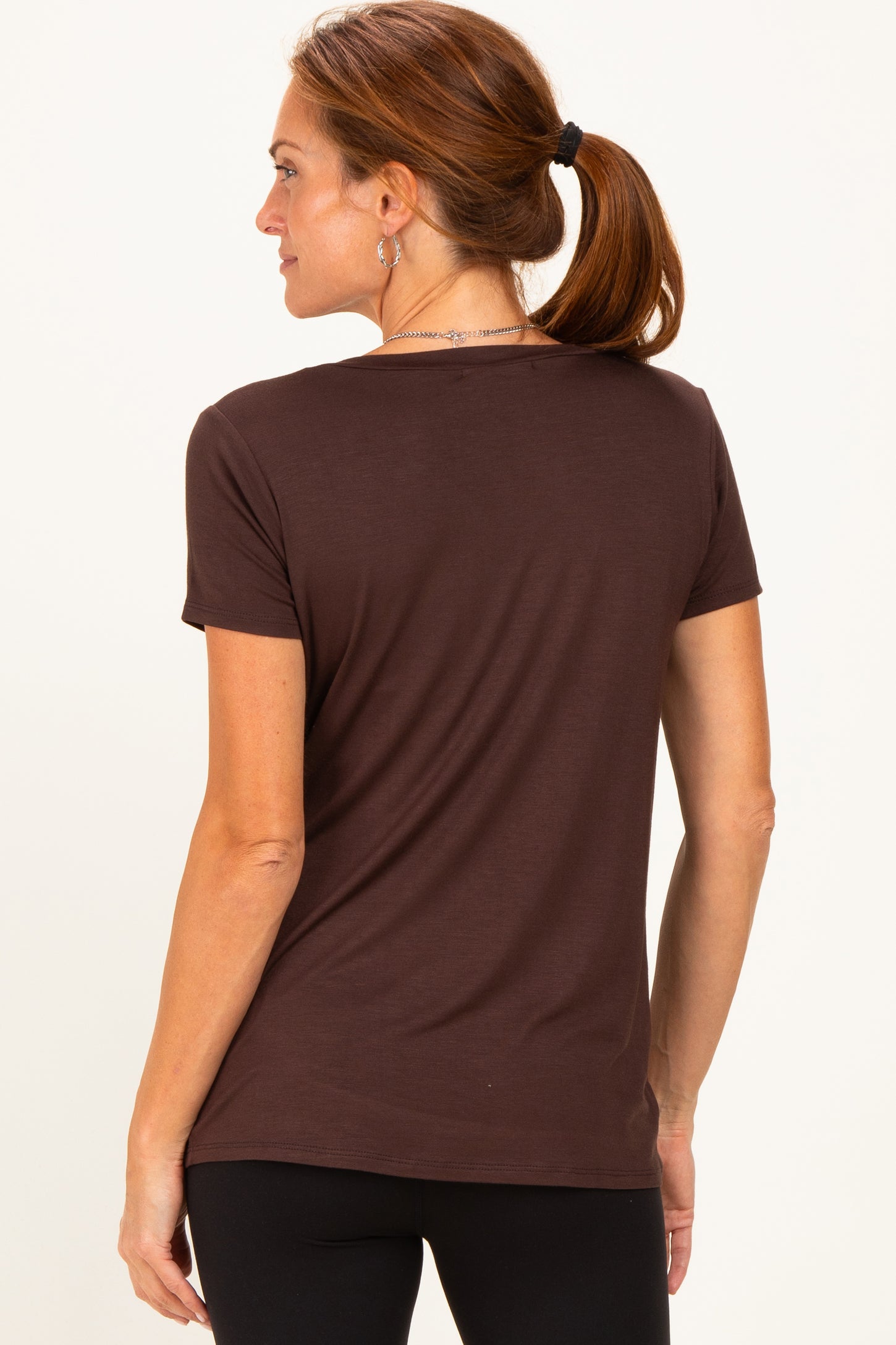 Brown Basic Short Sleeve Top