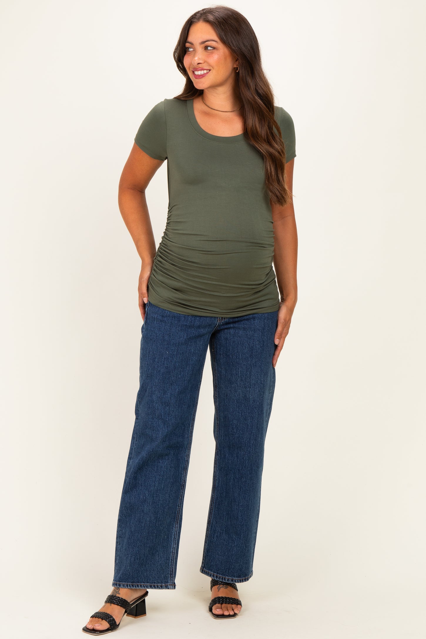 Sage Basic Short Sleeve Maternity Fitted Top