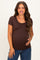 Brown Basic Short Sleeve Maternity Fitted Top