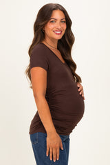 Brown Basic Short Sleeve Maternity Fitted Top