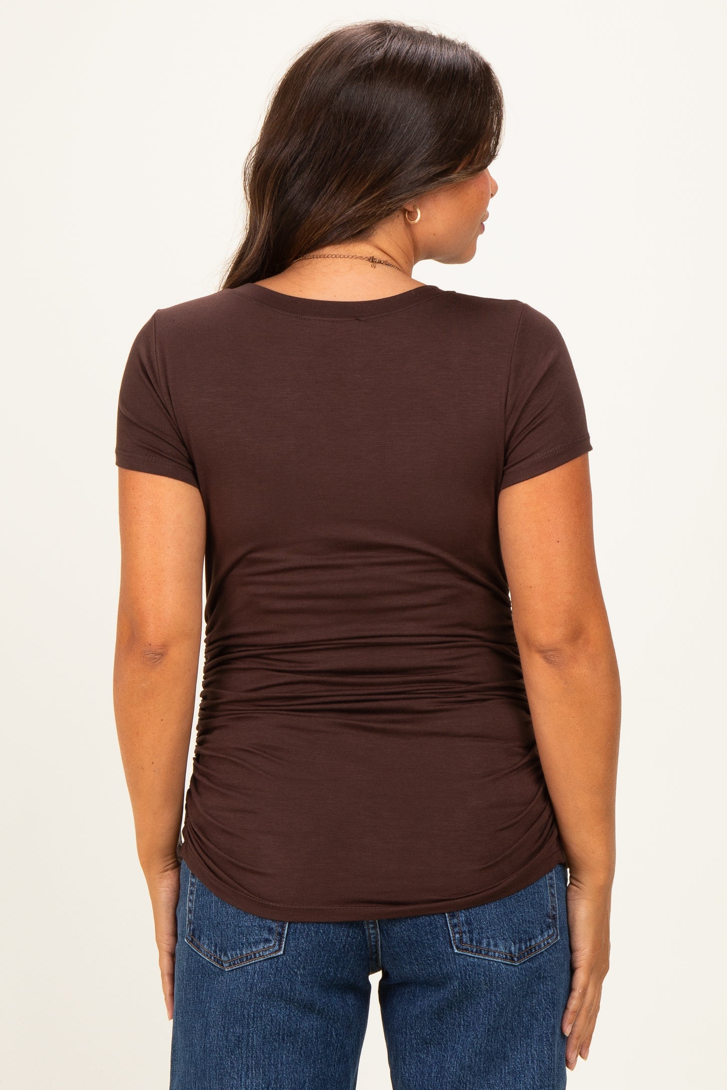 Brown Basic Short Sleeve Maternity Fitted Top