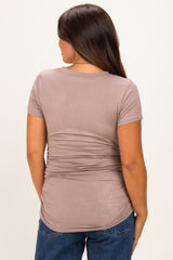 Mocha Basic Short Sleeve Maternity Fitted Top