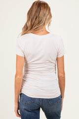 Beige Basic Short Sleeve Maternity Fitted Top
