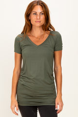 Sage V-Neck Ruched Side Top