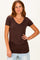 Brown V-Neck Ruched Side Top