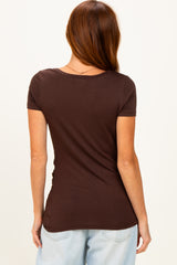 Brown V-Neck Ruched Side Top