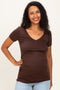 Brown V-Neck Ruched Side Maternity Top
