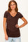 Brown V-Neck Ruched Side Top