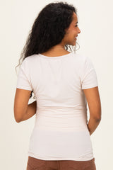Beige V-Neck Ruched Side Maternity Top