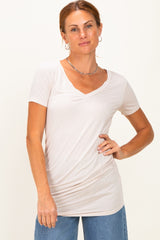 Beige V-Neck Ruched Side Maternity Top