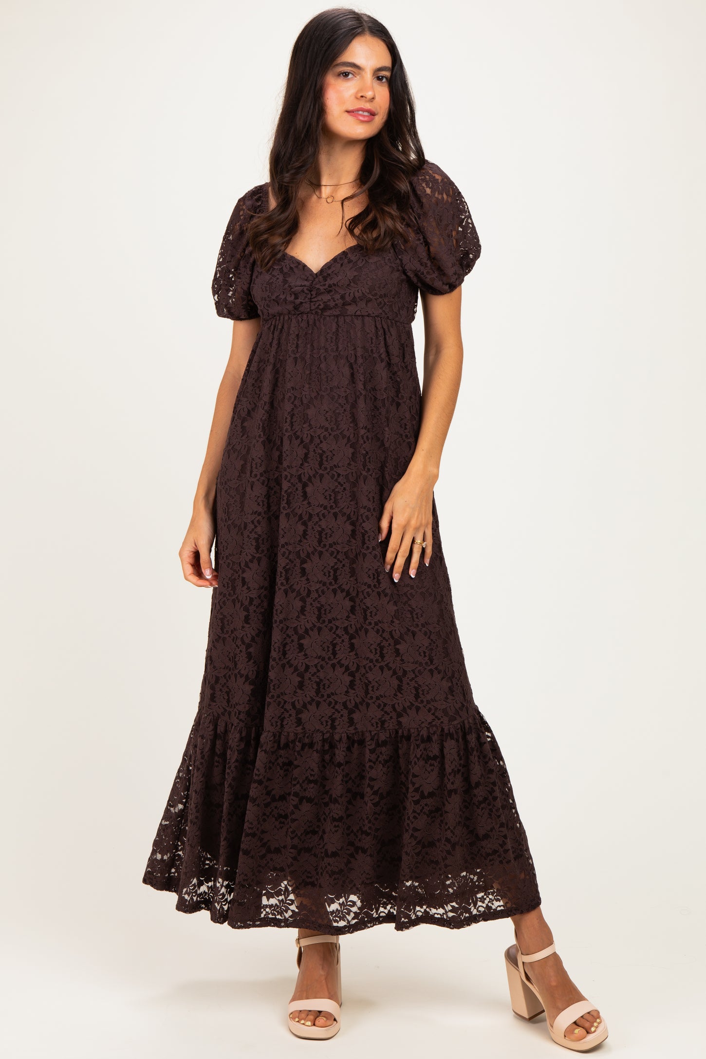 Brown Lace Maternity Maxi Dress