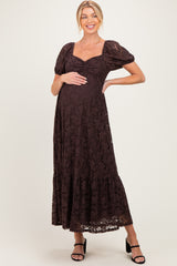 Brown Lace Maternity Maxi Dress