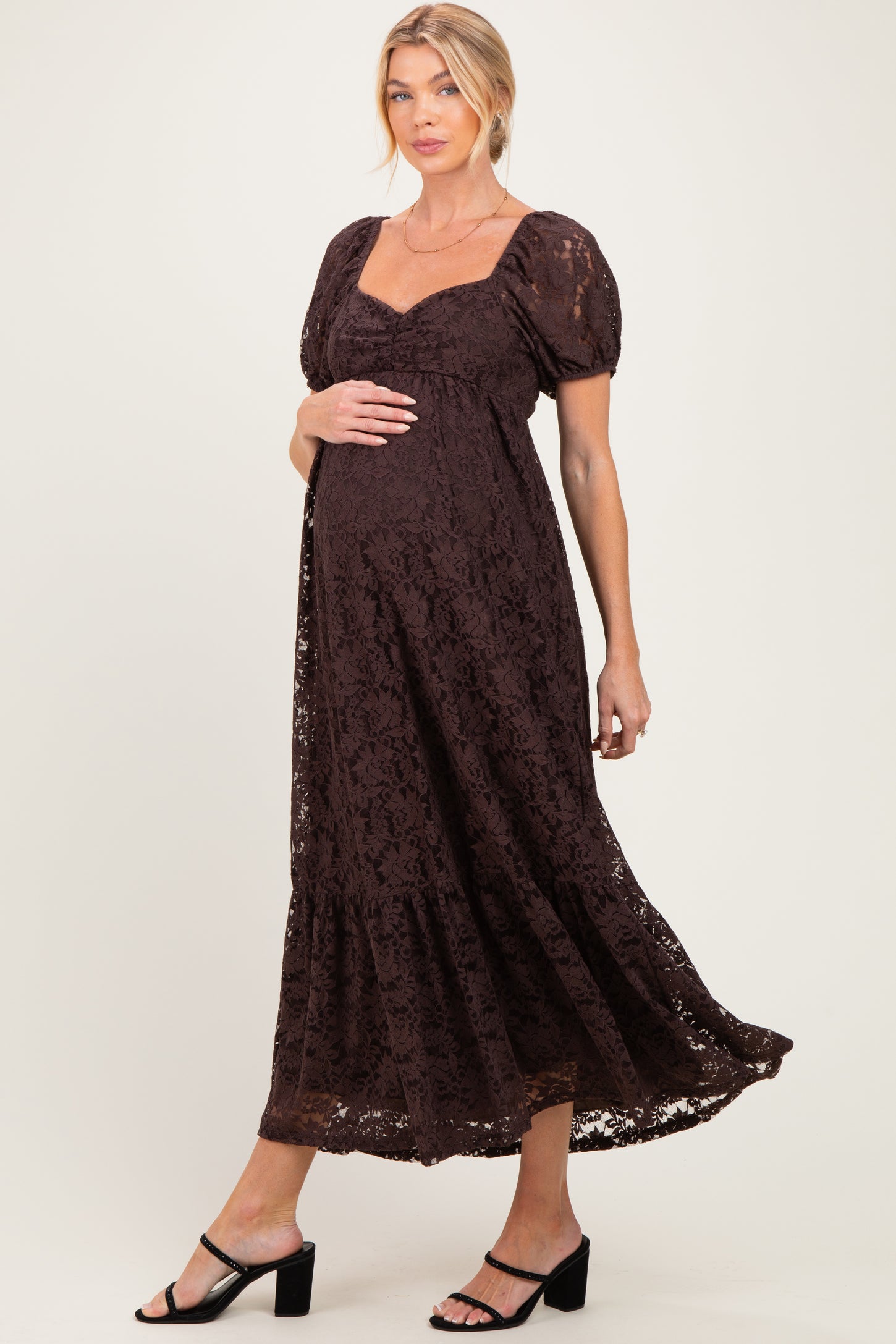 Brown Lace Maternity Maxi Dress