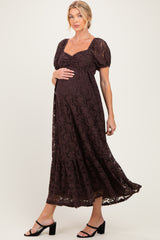 Brown Lace Maternity Maxi Dress