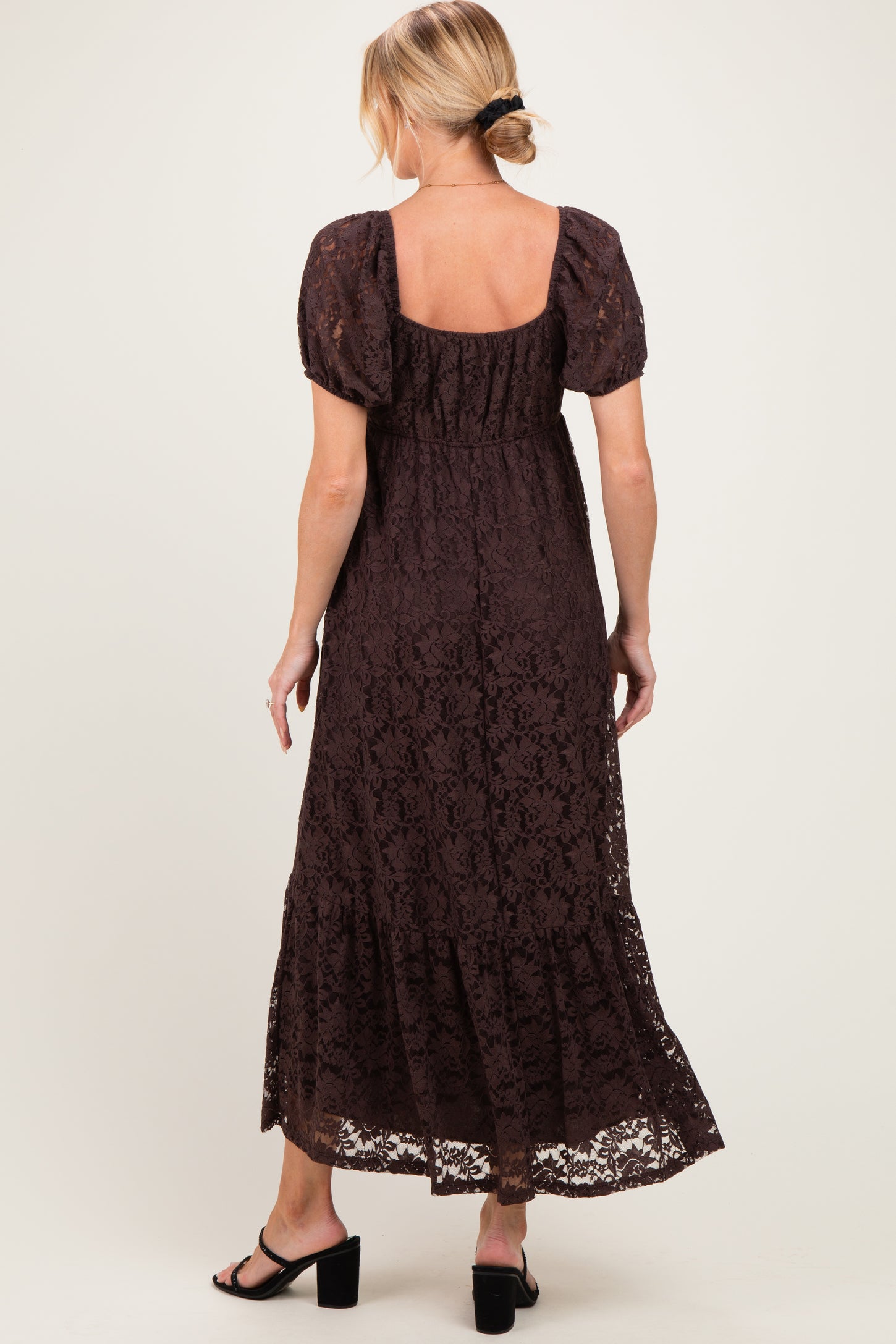 Brown Lace Maternity Maxi Dress