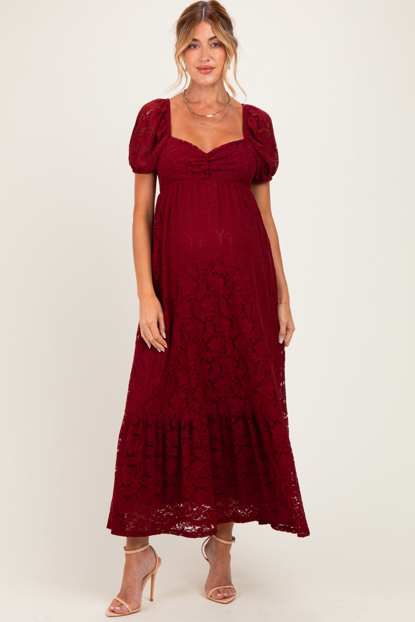 Burgundy Lace Maternity Maxi Dress
