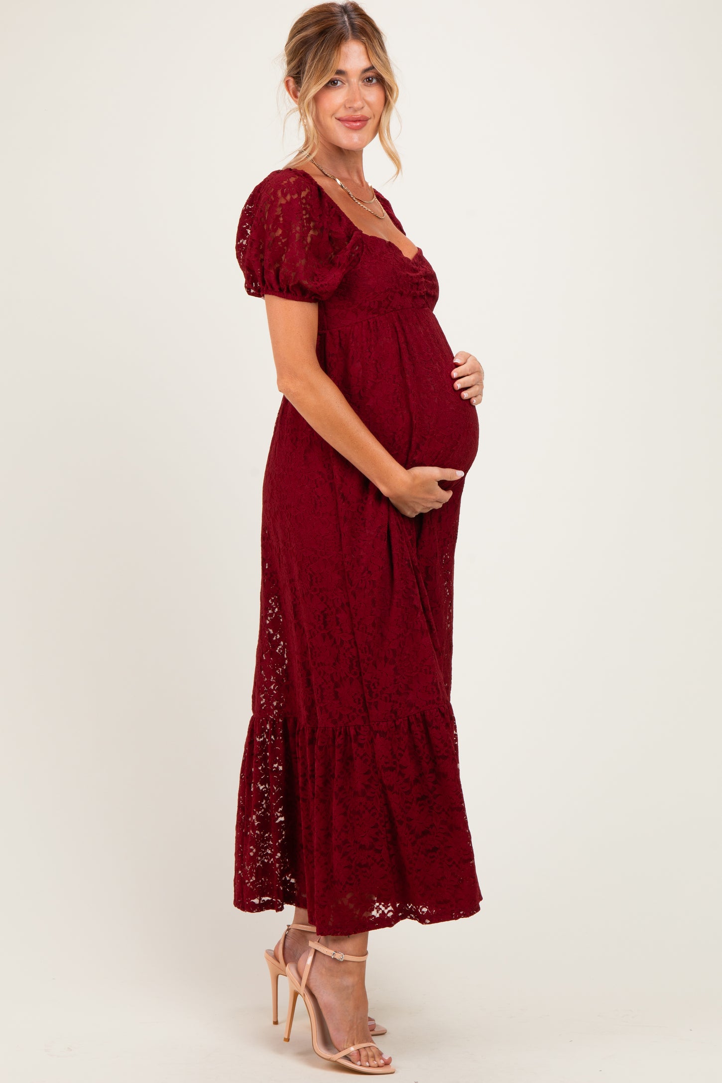 Burgundy Lace Maternity Maxi Dress
