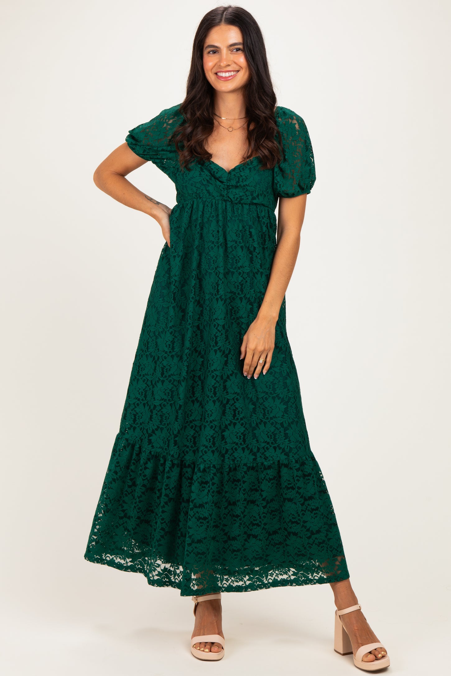 Hunter Green Lace Maternity Maxi Dress