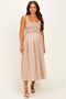 Taupe Sleeveless Smocked Striped Maternity Maxi Dress