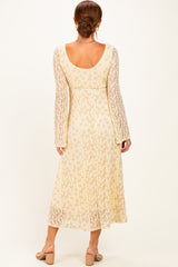 Cream Floral Lace Long Bell Sleeve Midi Dress