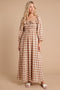 Brown Gingham Ruffle Smocked Maxi