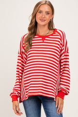 Red Striped Waffle Knit Oversized Maternity Pullover Top