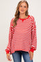 Red Striped Waffle Knit Oversized Maternity Pullover Top
