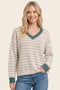 Jade Striped Solid Trim V-Neck Sweater