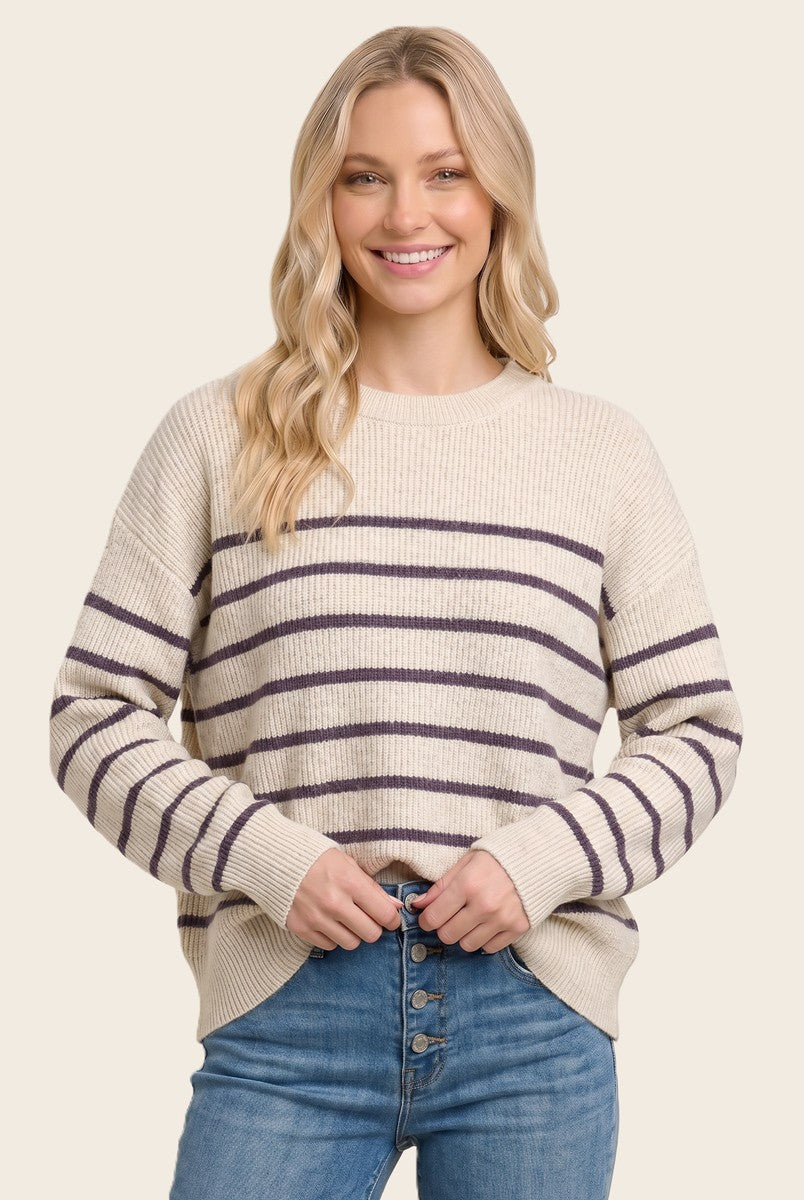 Purple Striped Basic Maternity Sweater
