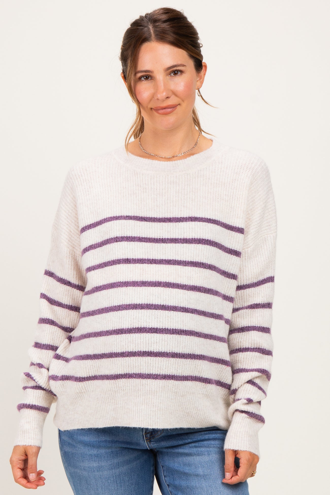 Purple Striped Basic Maternity Sweater