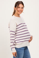 Purple Striped Basic Maternity Sweater
