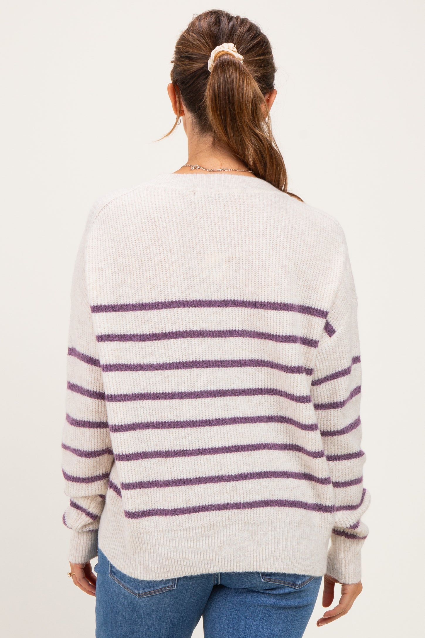 Purple Striped Basic Maternity Sweater