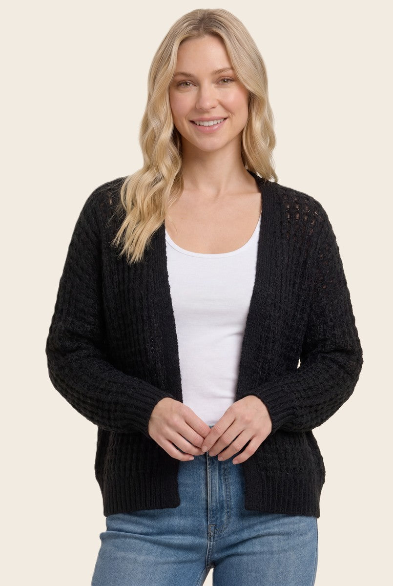 Black Chunky Waffle Knit Maternity Open Cardigan
