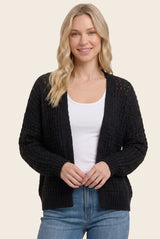 Black Chunky Waffle Knit Maternity Open Cardigan