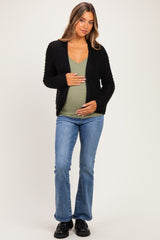 Black Chunky Waffle Knit Maternity Open Cardigan