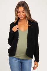 Black Chunky Waffle Knit Maternity Open Cardigan