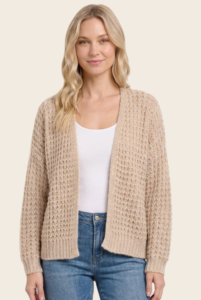 Oatmeal Chunky Waffle Knit Open Cardigan