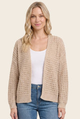 Oatmeal Chunky Waffle Knit Open Cardigan