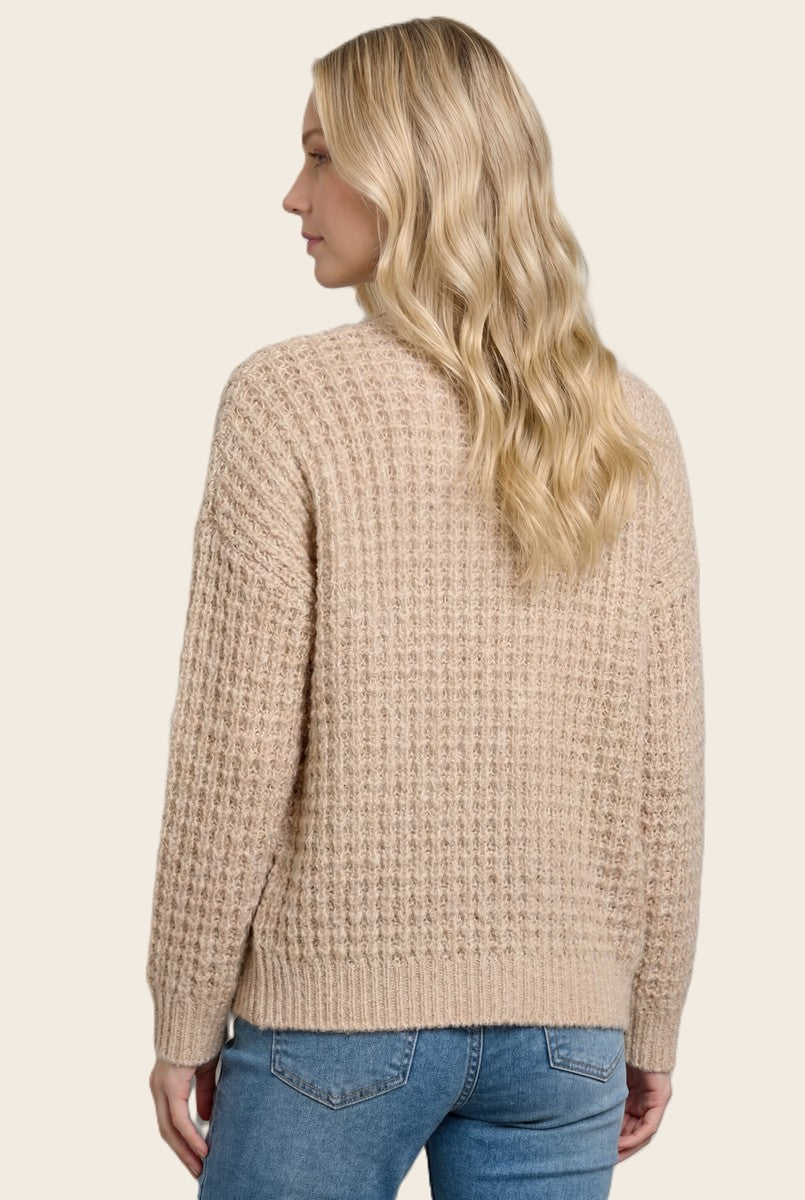 Oatmeal Chunky Waffle Knit Open Cardigan