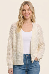 Ivory Chunky Waffle Knit Open Cardigan
