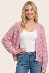 Pink Chunky Waffle Knit Maternity Open Cardigan