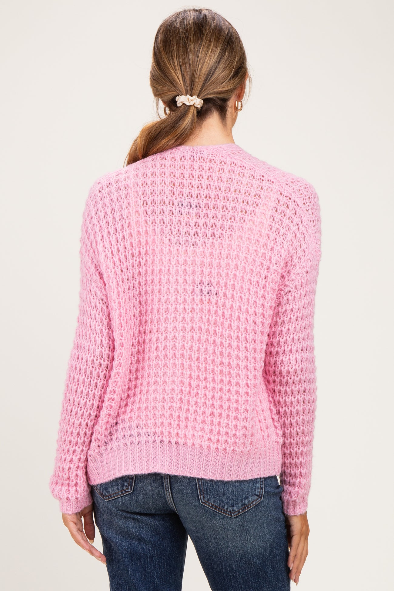 Pink Chunky Waffle Knit Maternity Open Cardigan